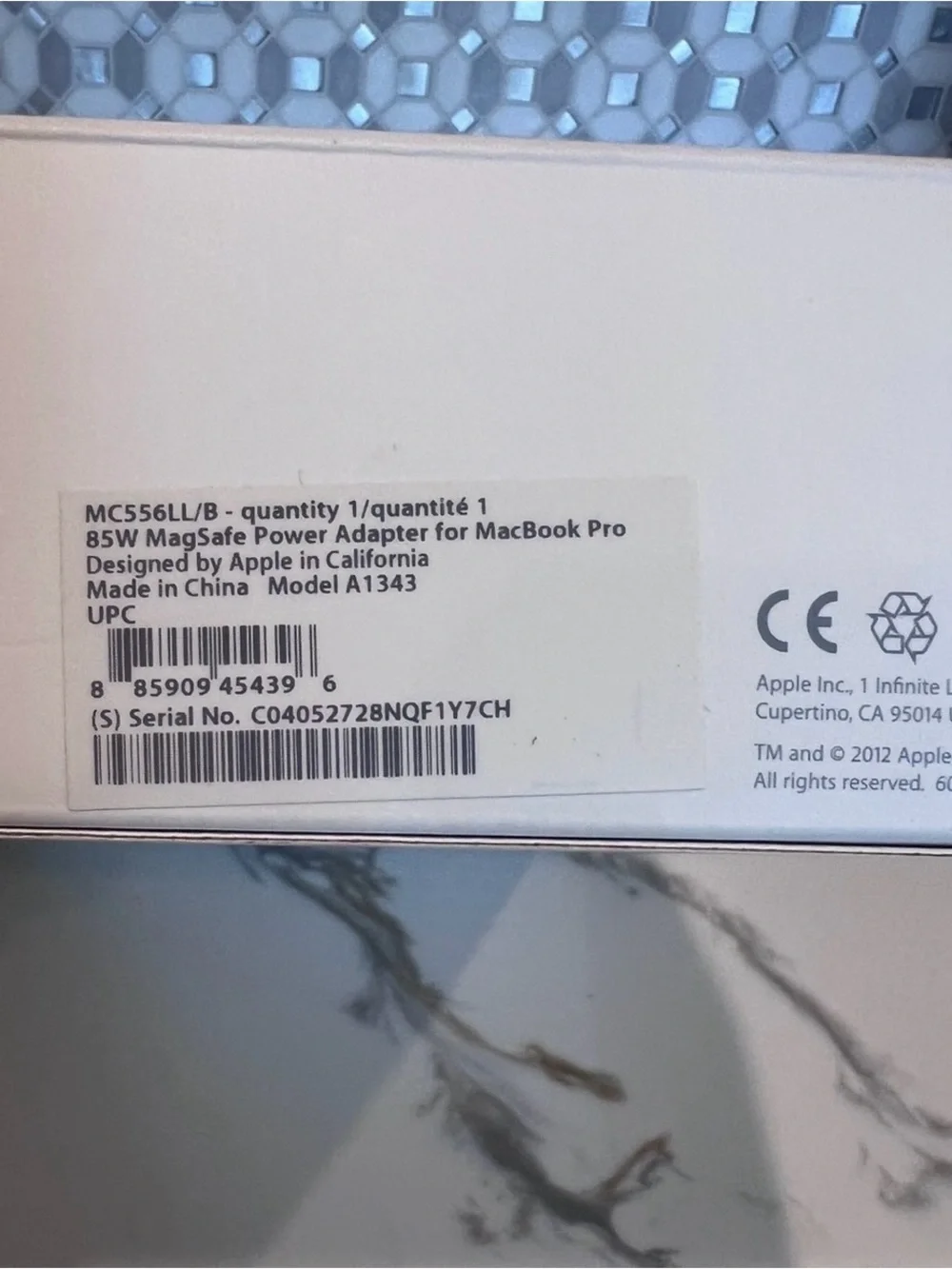 Original APPLE MacBook Pro 85W MagSafe Power Adapter Charger MC556LL/B A1343(8)